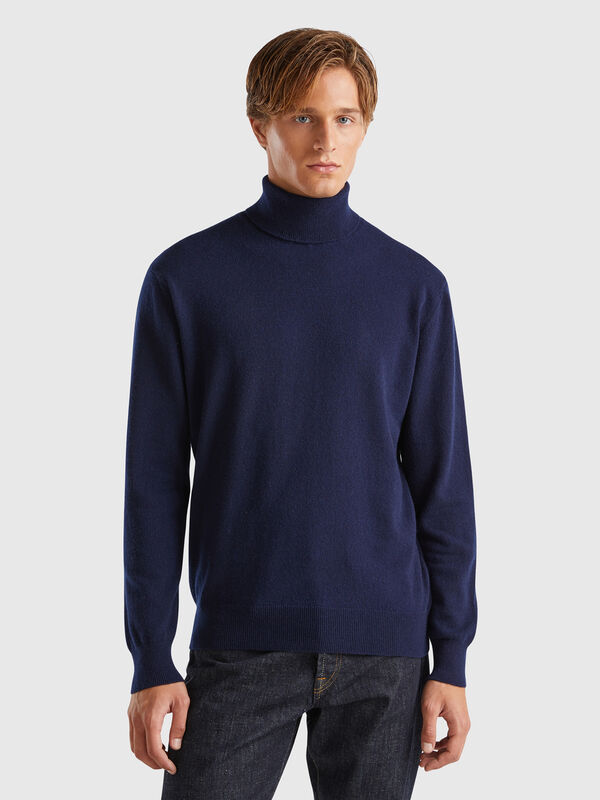 Midnight blue turtleneck in pure cashmere Men