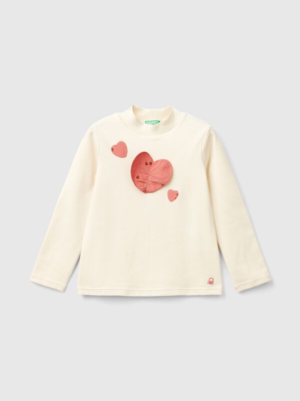 Turtle neck t-shirt with heart patch Junior Girl