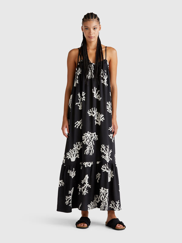 Beach cover-up dress with coral print Women