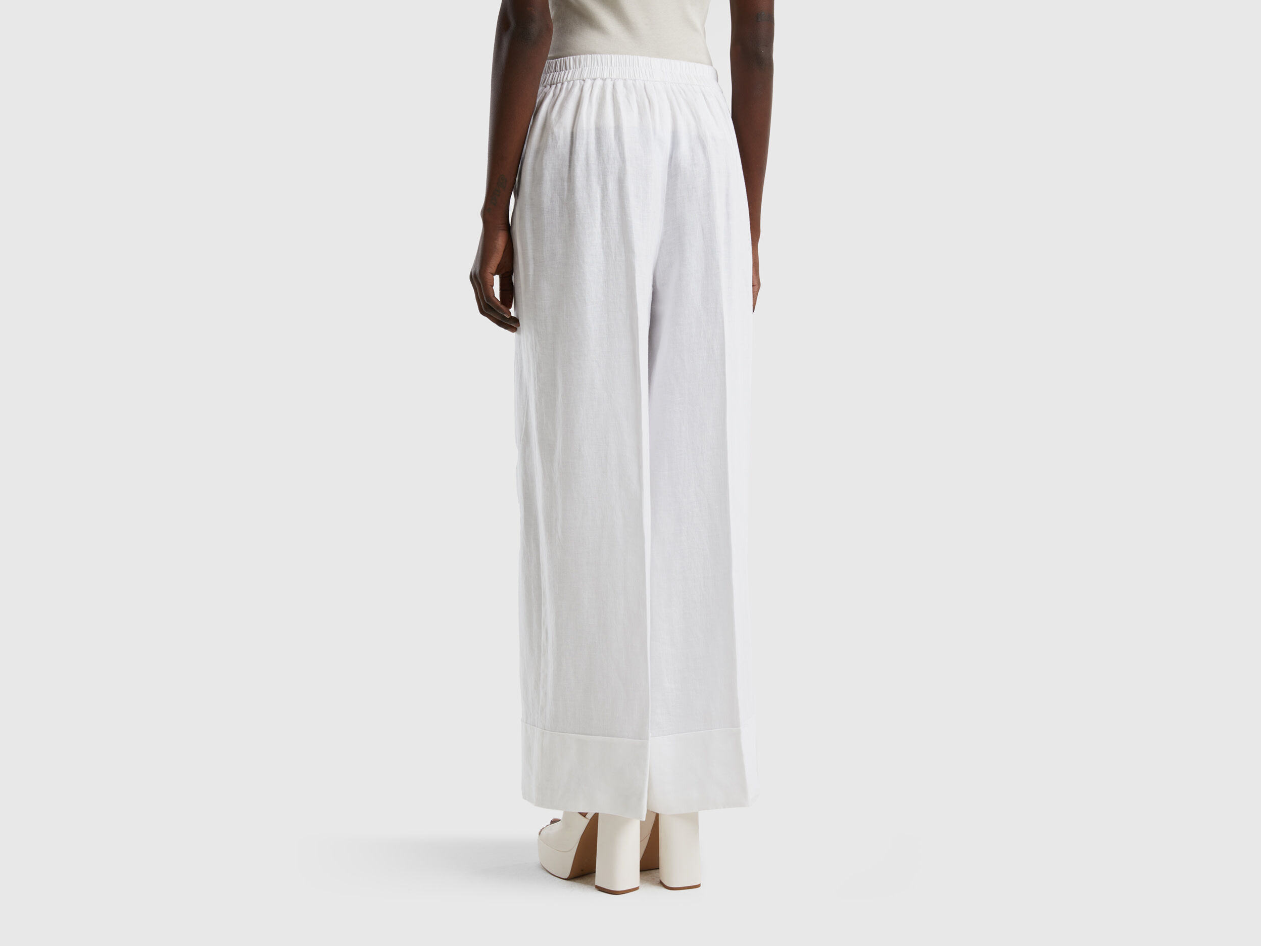 Palazzo trousers in 100 linen White Benetton