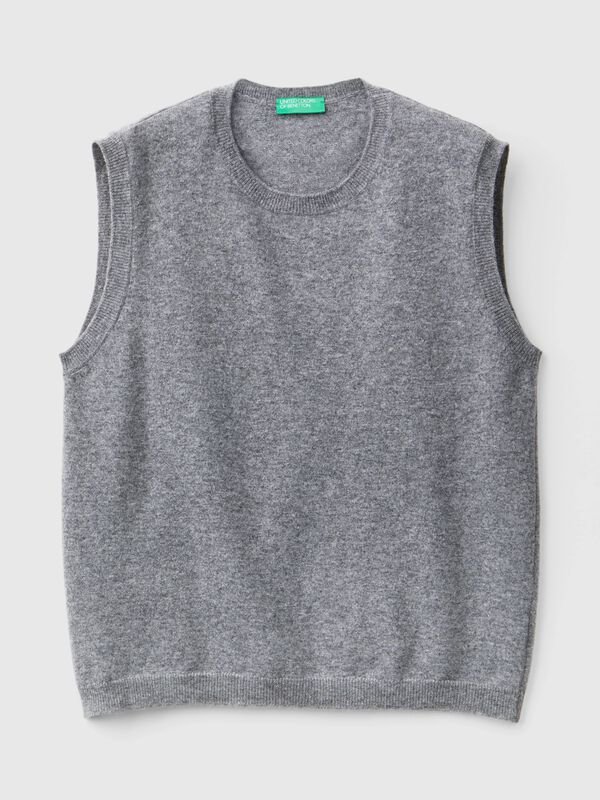 Dark gray vest in pure Merino wool Women