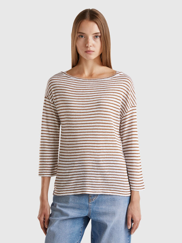 Striped t-shirt with 3/4 sleeves Women