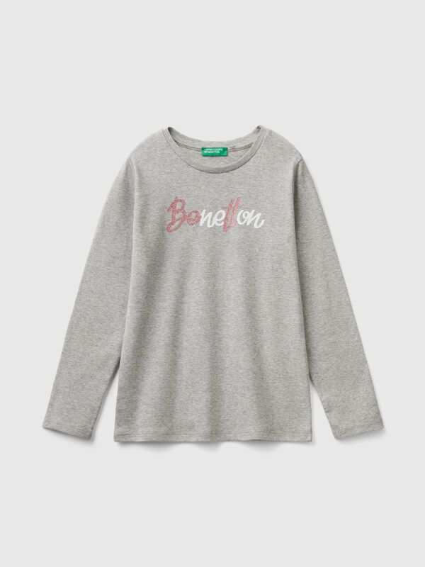 Long sleeve t-shirt with glittery print Junior Girl