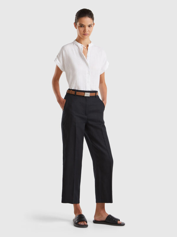 Straight trousers in pure linen Women