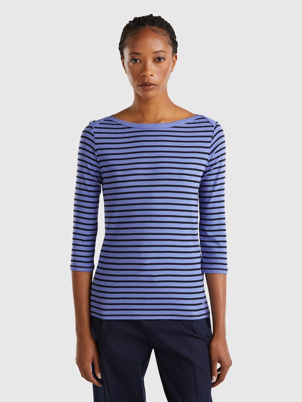 Striped 3/4 sleeve t-shirt in pure cotton Women