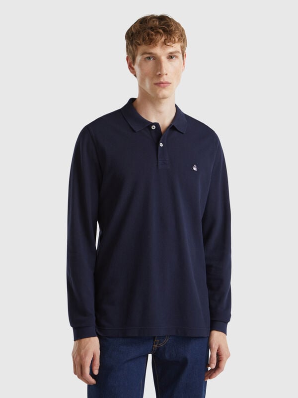 Long sleeve 100% cotton polo Men