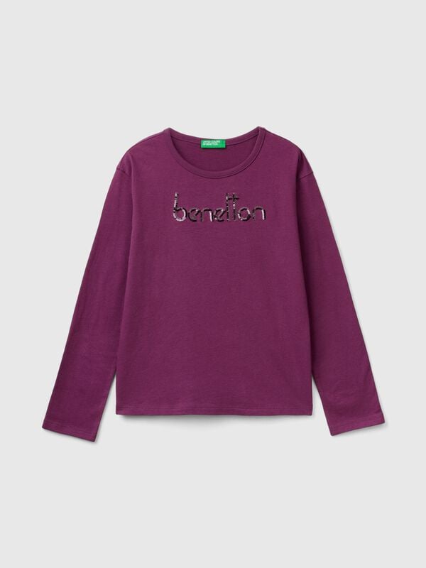 T-shirt in warm organic cotton with sequins Junior Girl