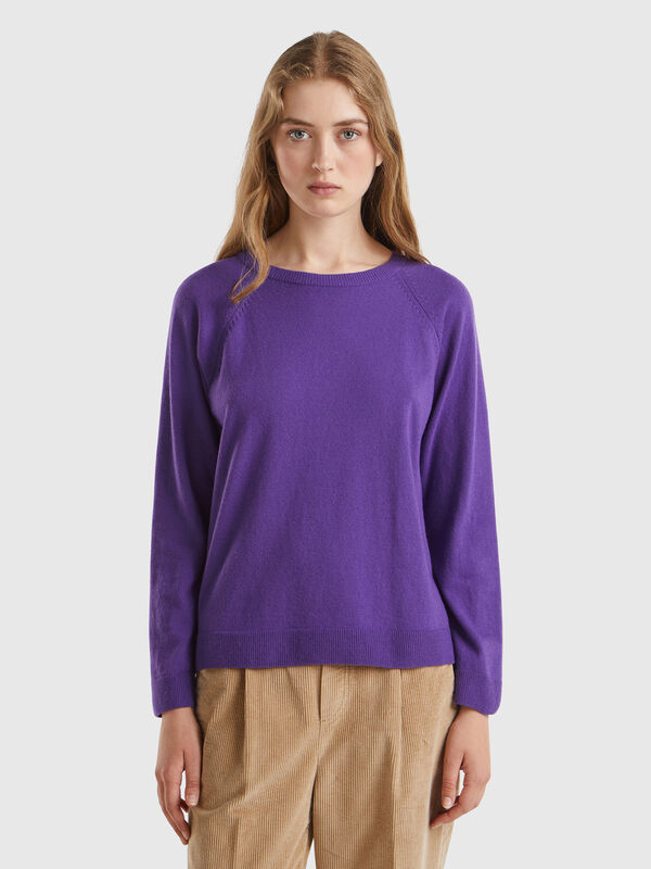 Purple crew neck sweater in wool and cashmere blend Women