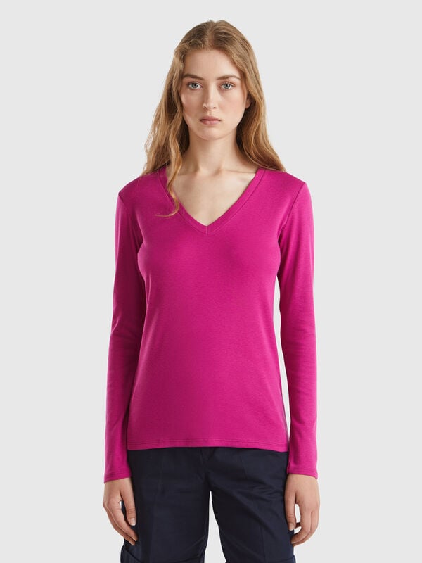 Long sleeve t-shirt with V-neck Women