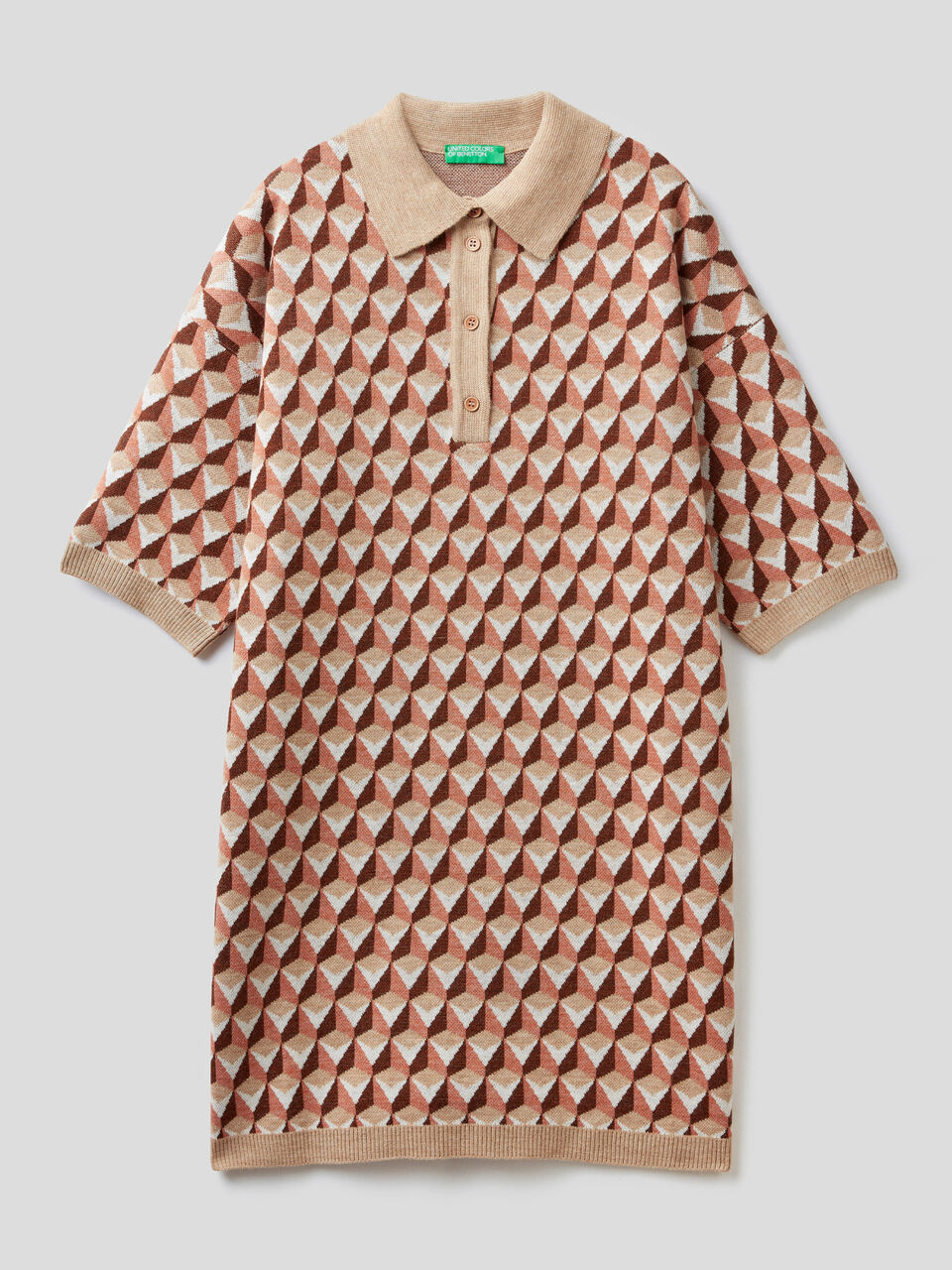 Jacquard dress with polo collar image number 1