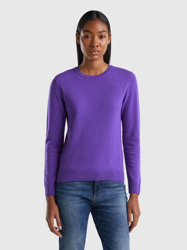 Violet crew neck sweater in pure Merino wool Women