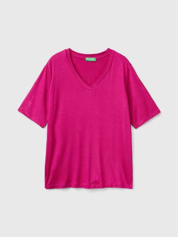 V-neck t-shirt in stretch viscose Women