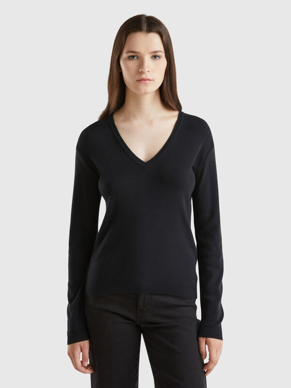 V-neck sweater in pure cotton Women