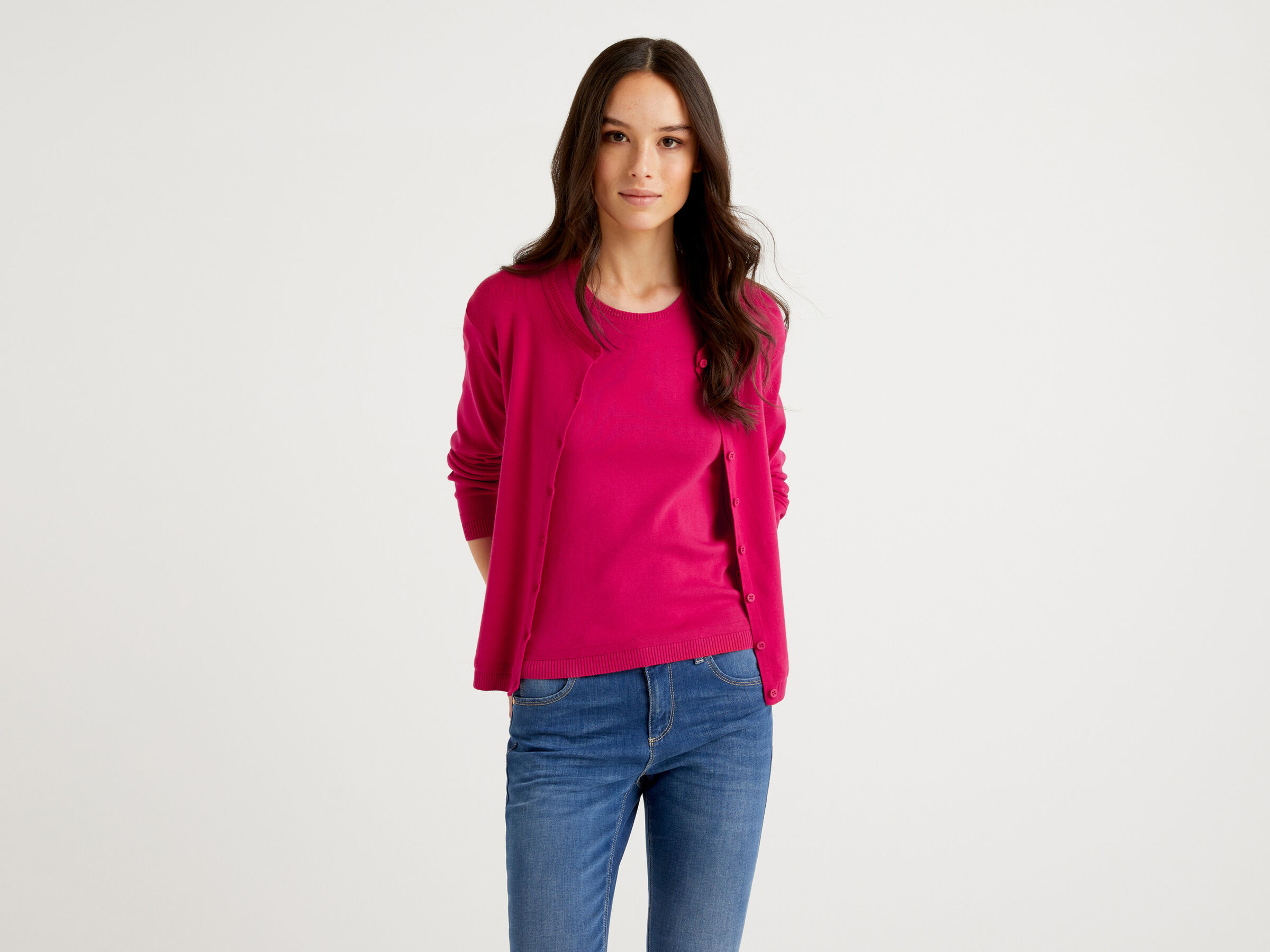 Crew neck cardigan in pure cotton image number 3