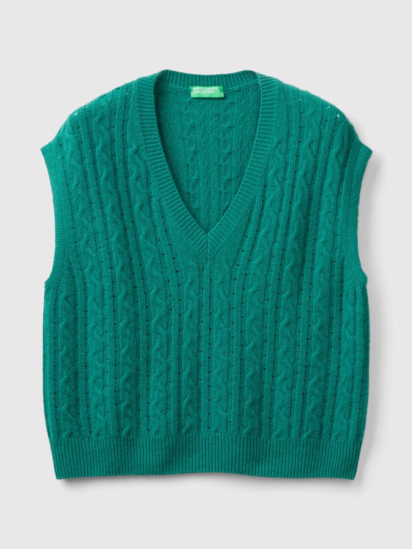 Boxy fit vest with cable knit and perforations Women