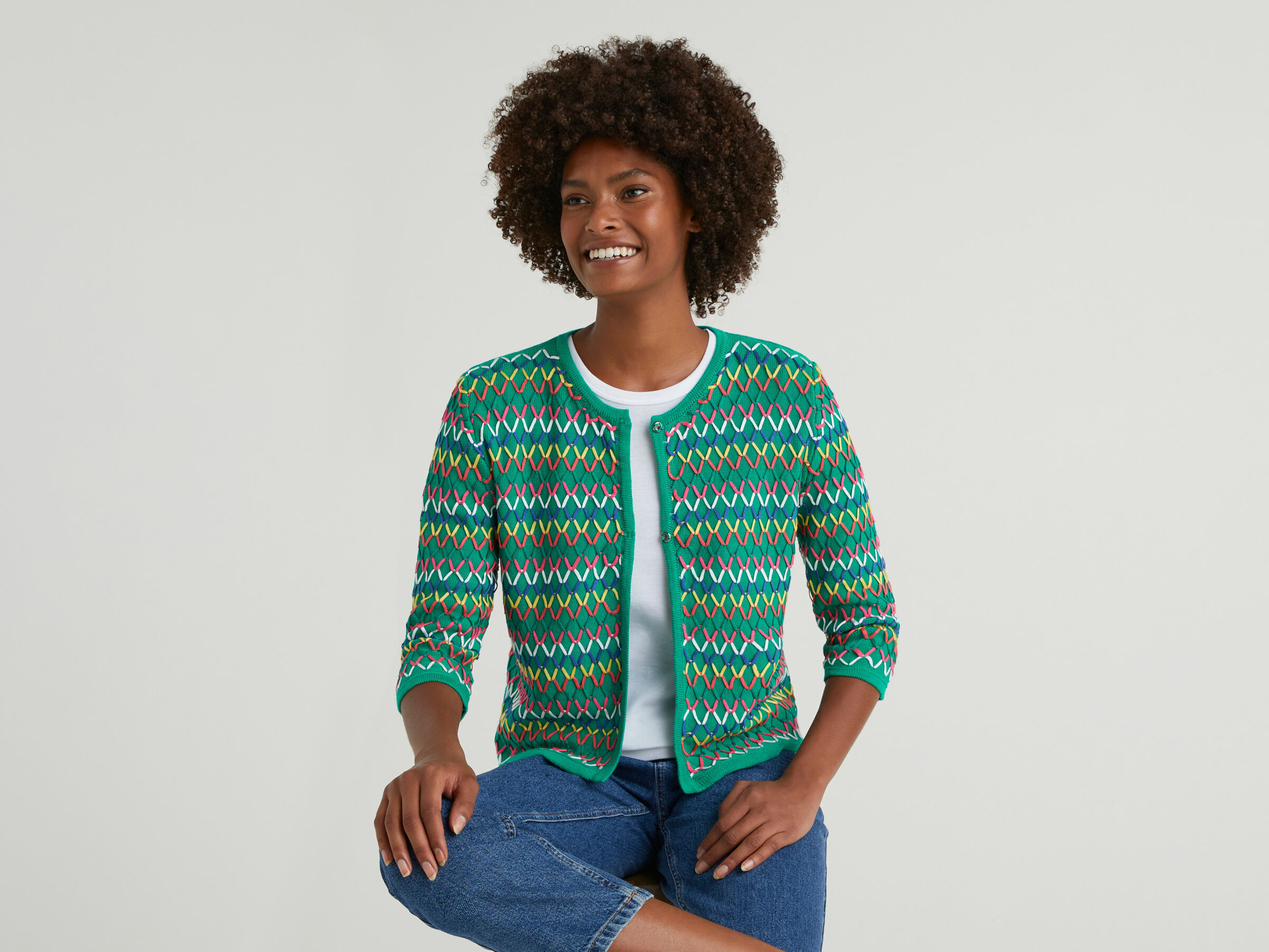 Multicolored 3/4 sleeve cardigan image number 3
