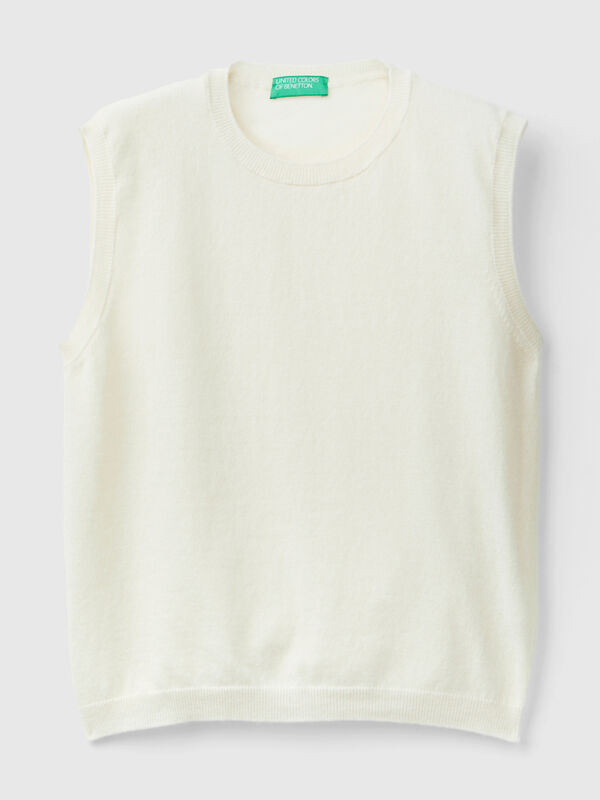 Cream vest in pure Merino wool Women