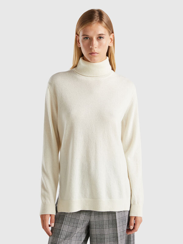 Oversized fit turtleneck in pure cashmere Women