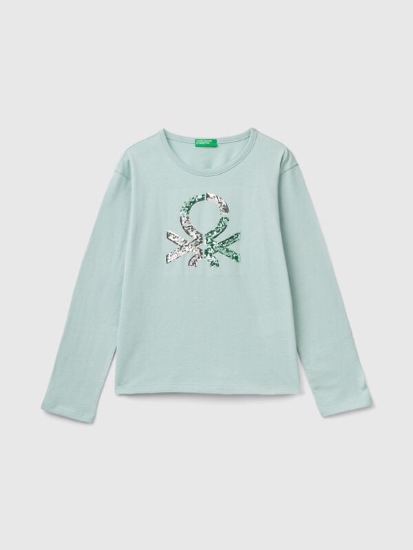 T-shirt in warm organic cotton with sequins Junior Girl
