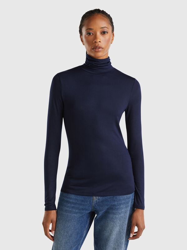 Turtleneck t-shirt in stretch viscose Women