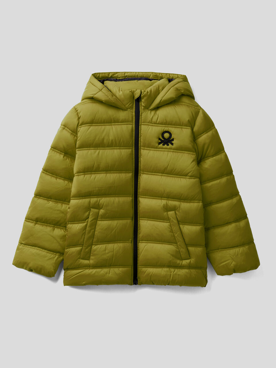 Puffer jacket with hood and logo image number 1