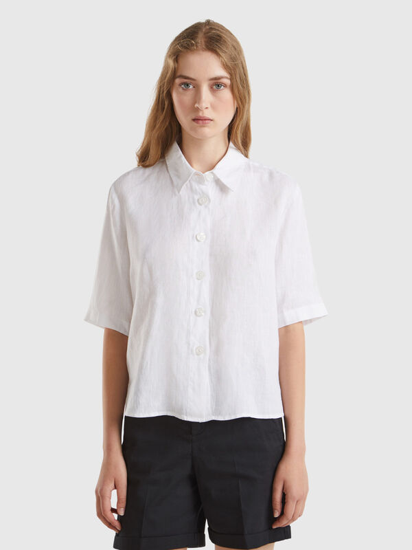 Short shirt in pure linen Women