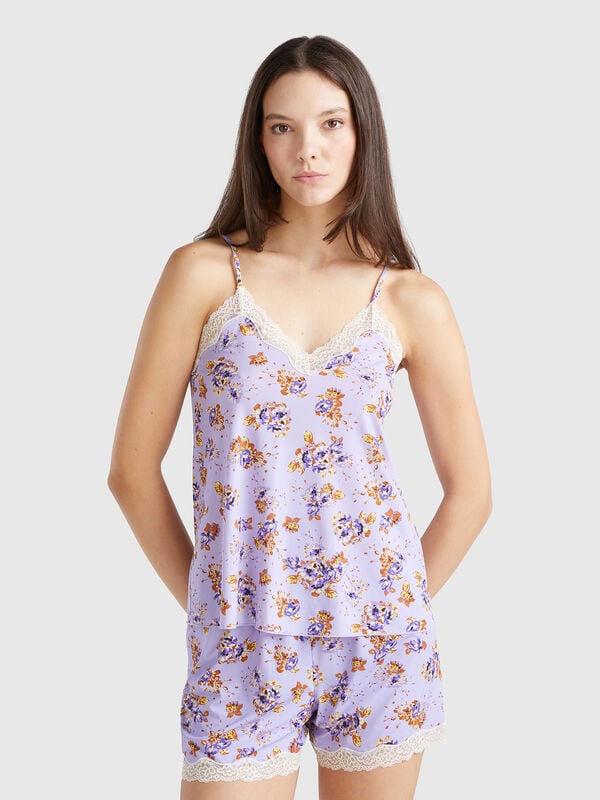 Tank top with lace and floral print Women