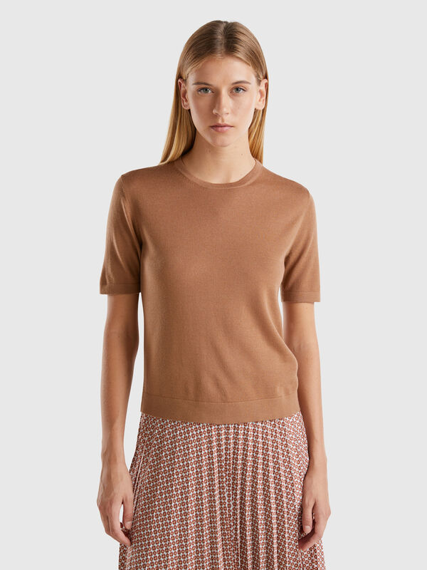 Short sleeve sweater in pure Merino wool Women