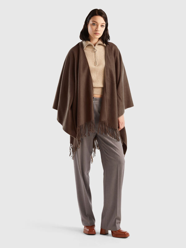 Brown cape with fringe Women