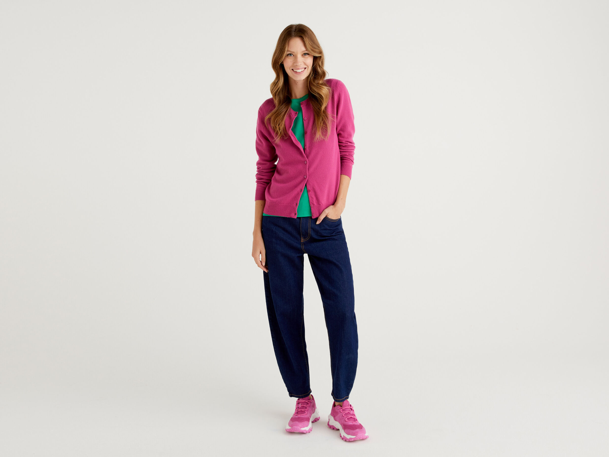 Crew neck cardigan in pure virgin wool image number 3