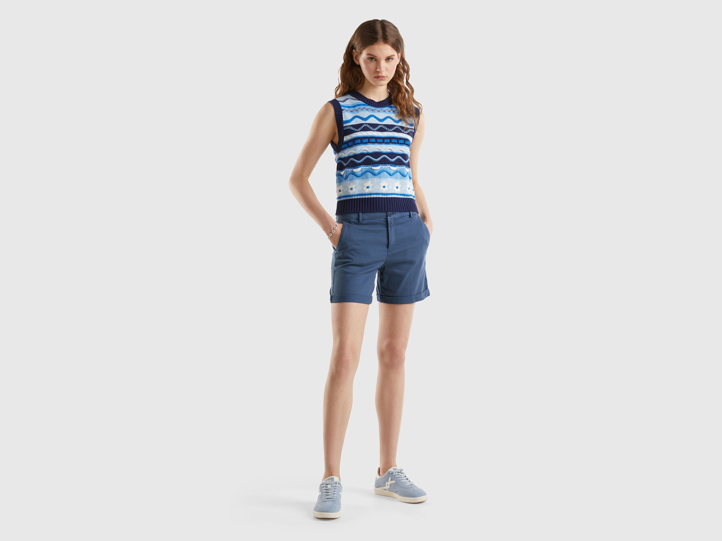 Stretch cotton bermudas Air Force Blue Benetton