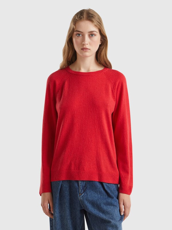 Red crew neck sweater in wool and cashmere blend Women