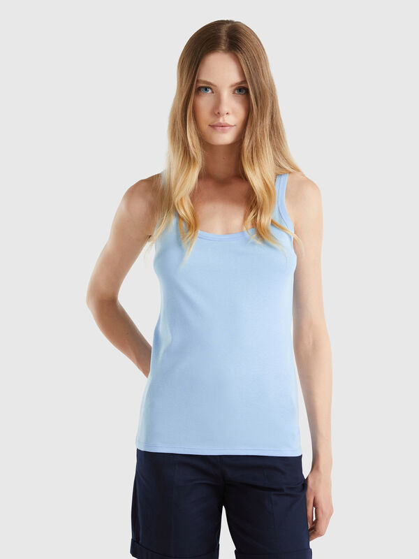 Light blue tank top in pure cotton Women
