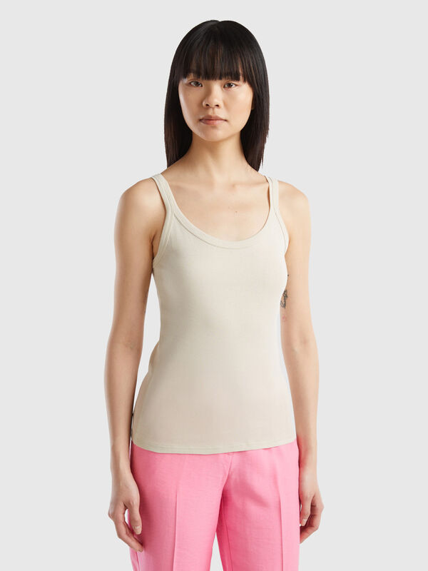 Beige tank top in pure cotton Women