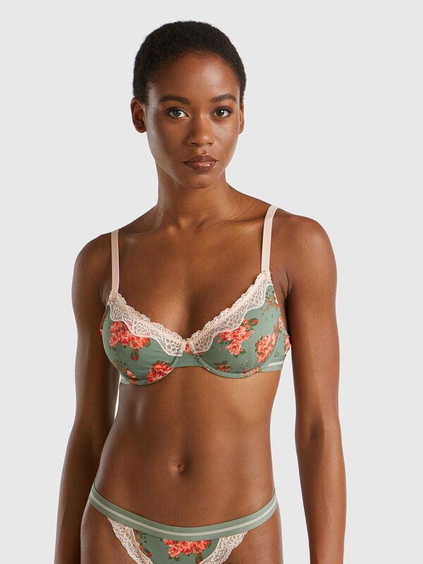 Charmeuse bra with floral print Women