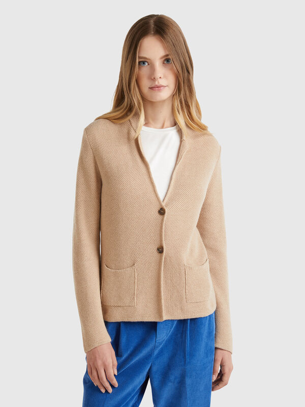 Knit jacket in wool and cashmere blend Women
