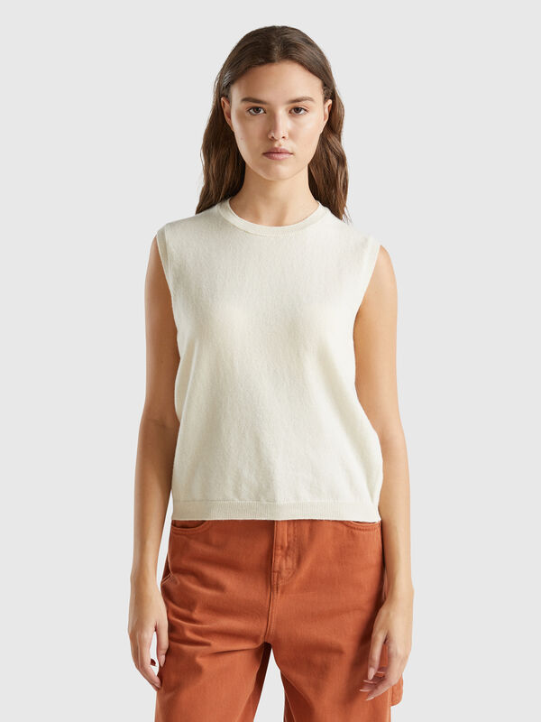 Cream vest in pure Merino wool Women
