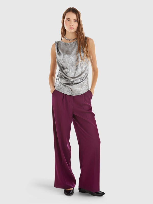 Wide trousers in wool and viscose blend Women