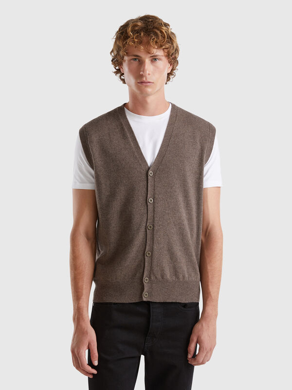 Brown vest in pure Merino wool Men