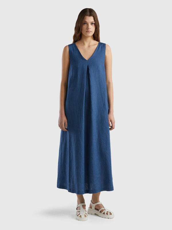 Sleeveless dress in pure linen Women