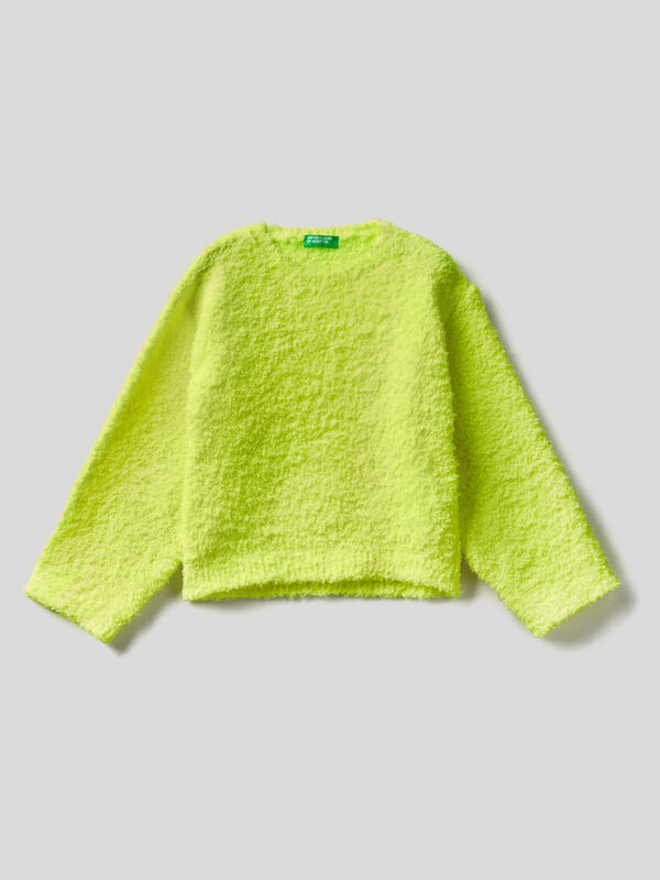 Neon yellow boxy fit sweater with bouclé look Junior Girl