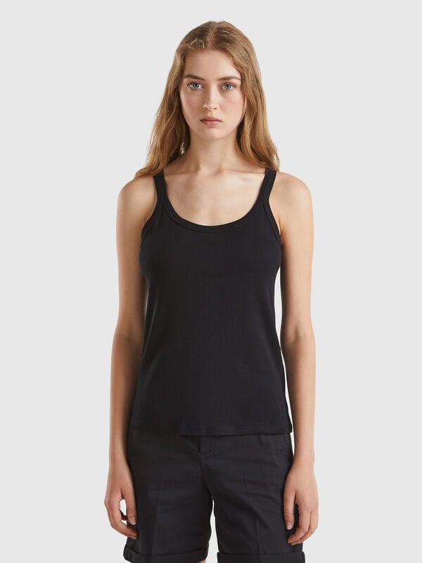 Black tank top in pure cotton Women