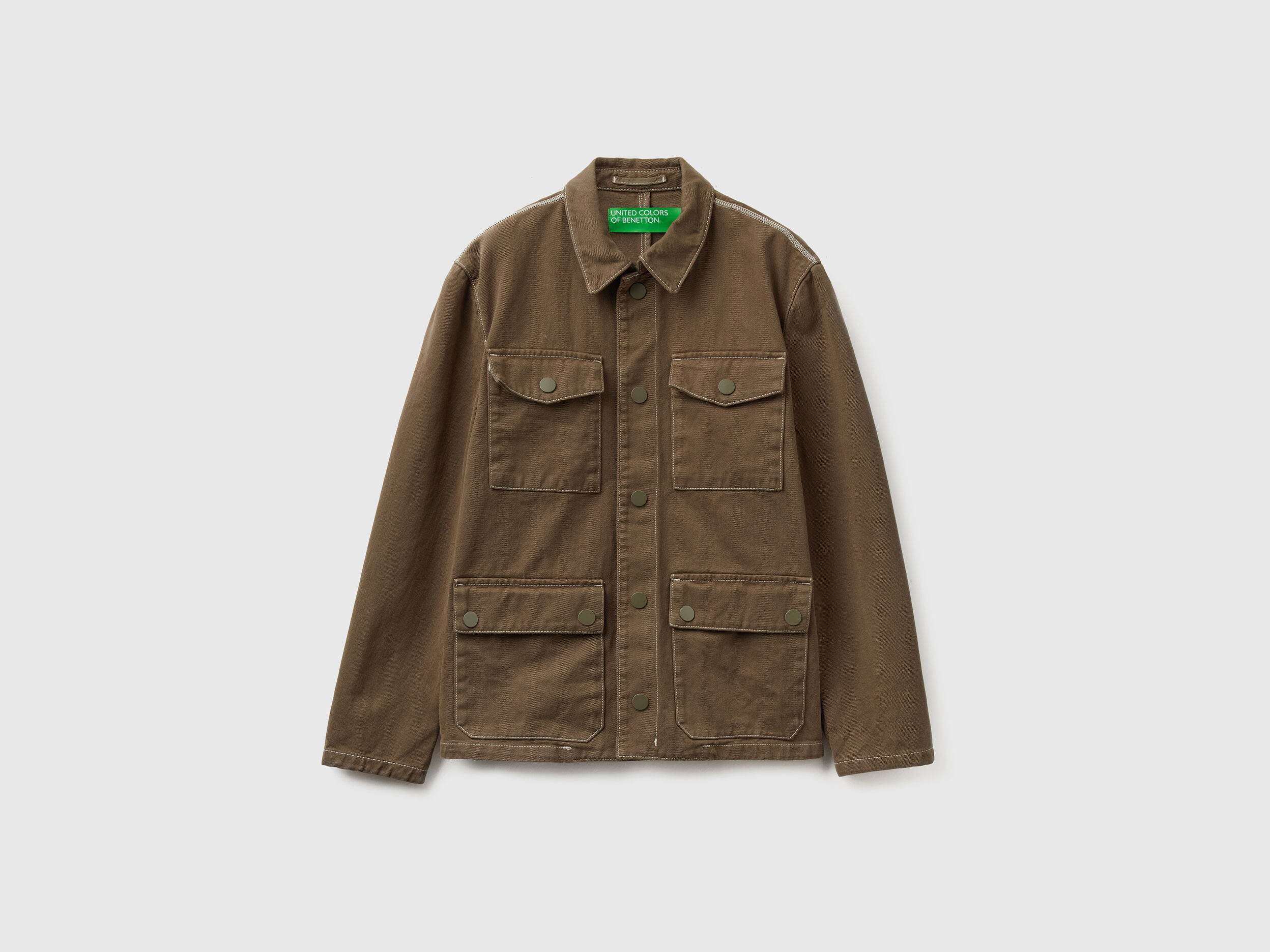 Jacket in cotton with pockets Military Green Benetton