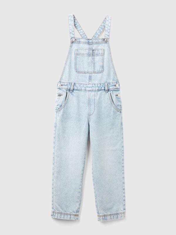 Denim dungarees with rhinestones Junior Girl