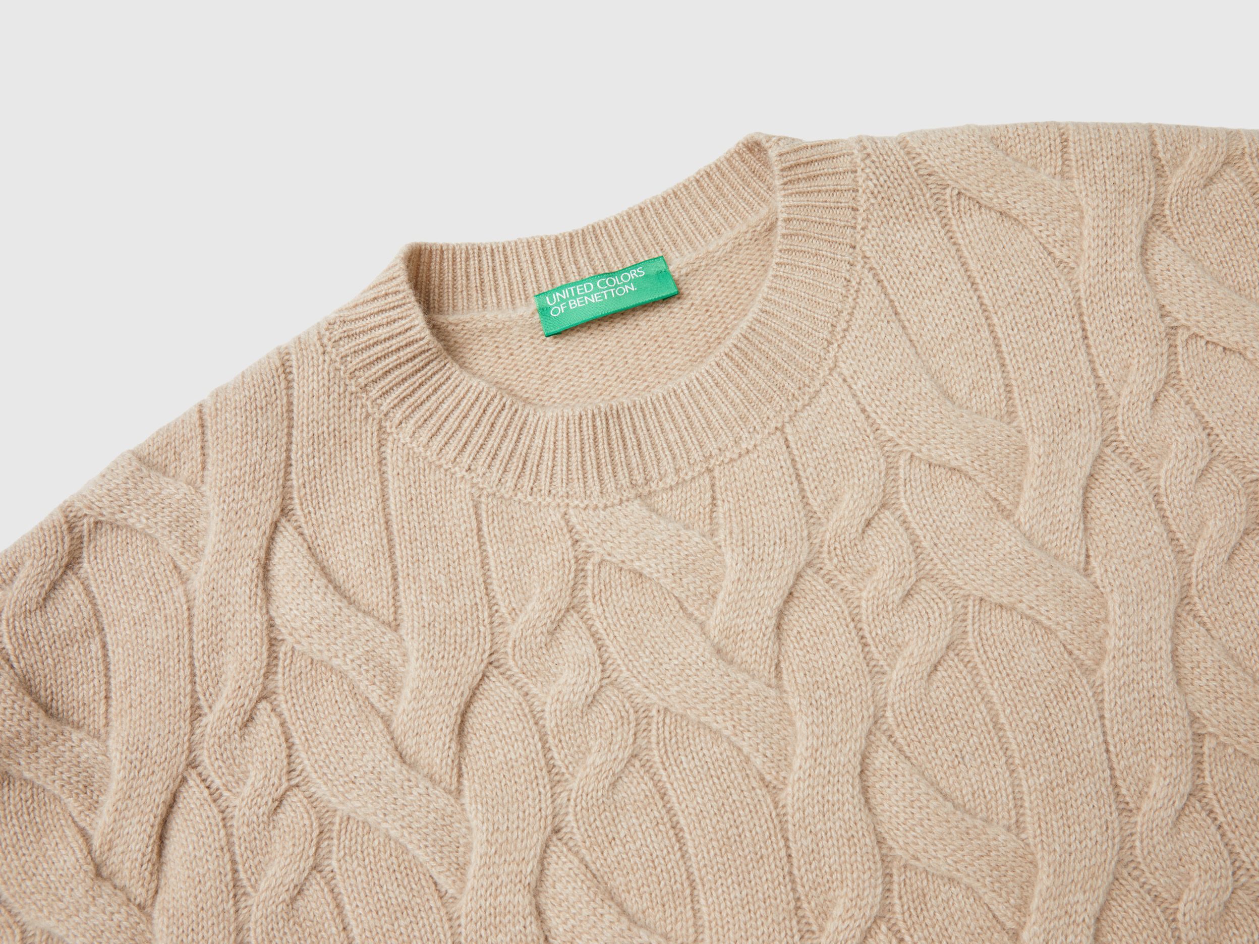 Knit sweater in pure cashmere Beige Benetton