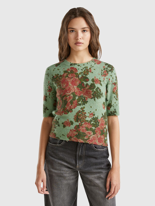 Floral sweater in recycled yarn Women