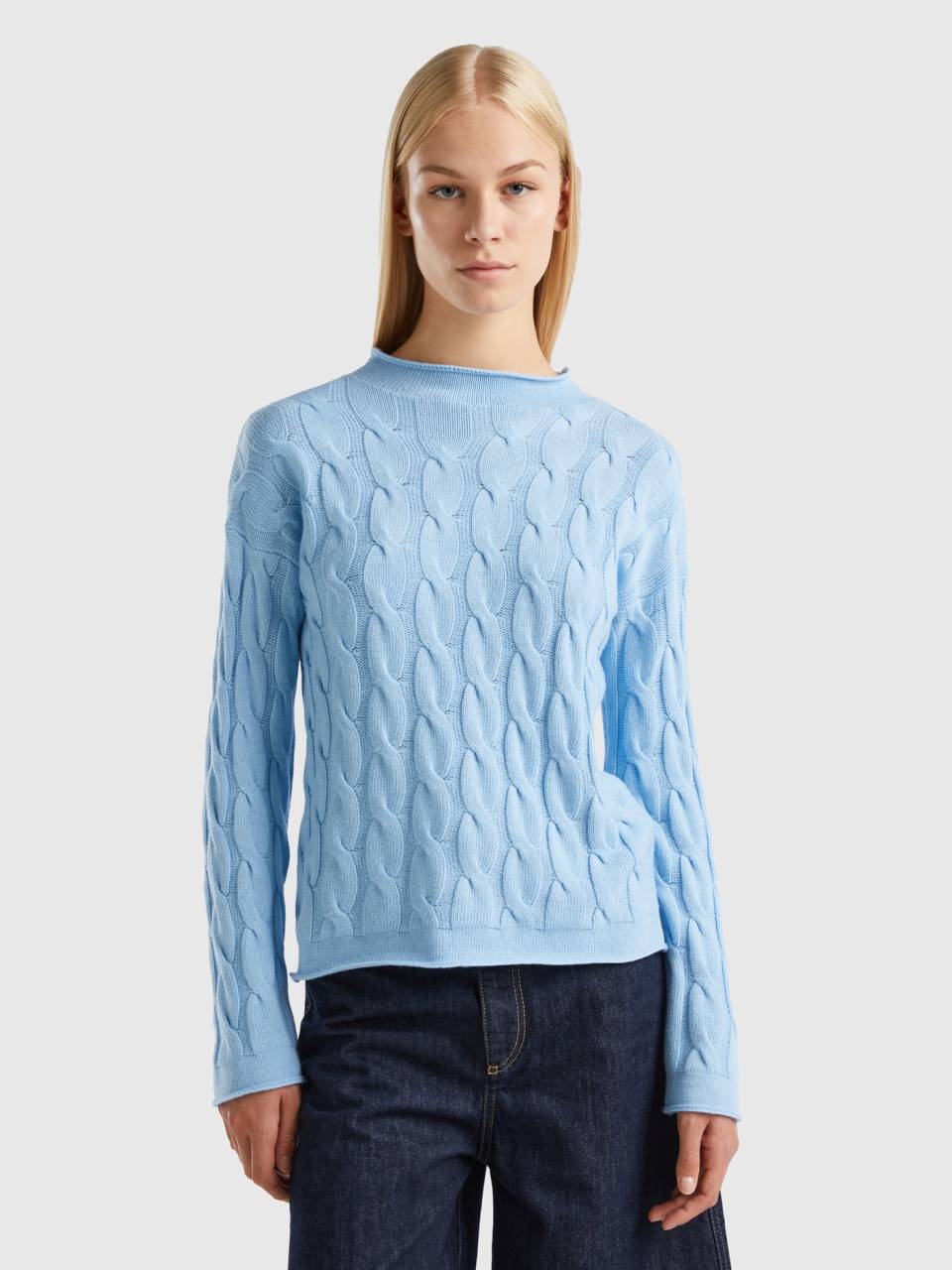Baby blue cable knit sweater discount