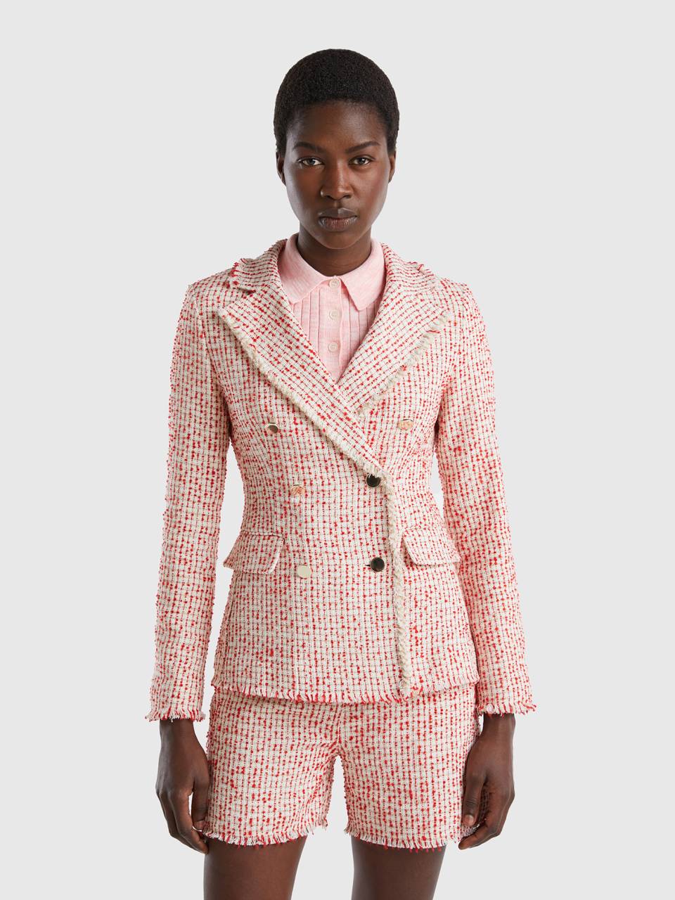 Tweed pink blazer top
