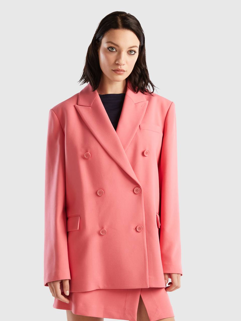 Double breasted jacket in viscose blend Pink Benetton