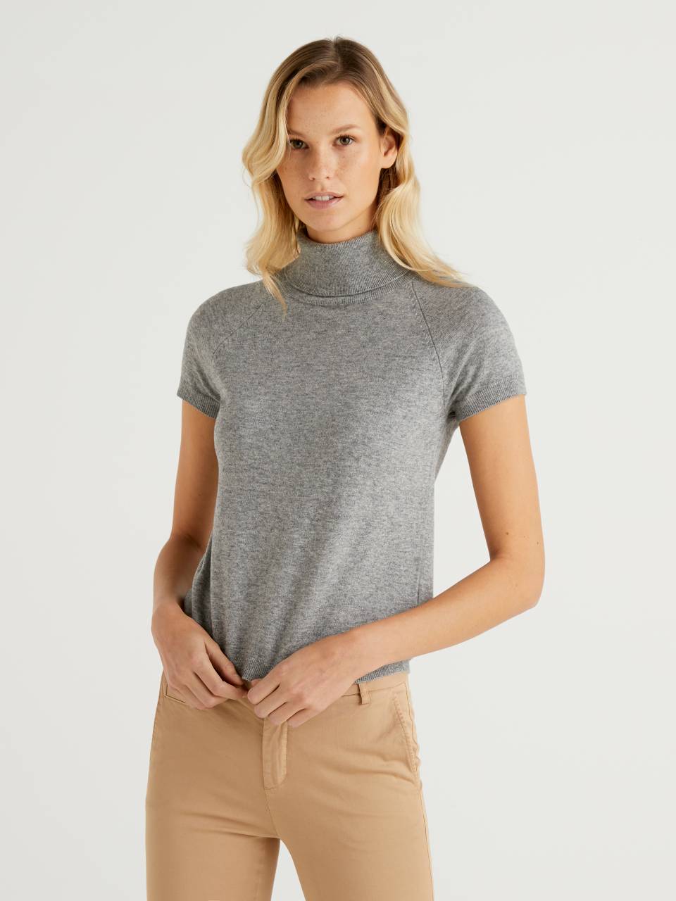 Gray short sleeve turtleneck Light Gray Benetton